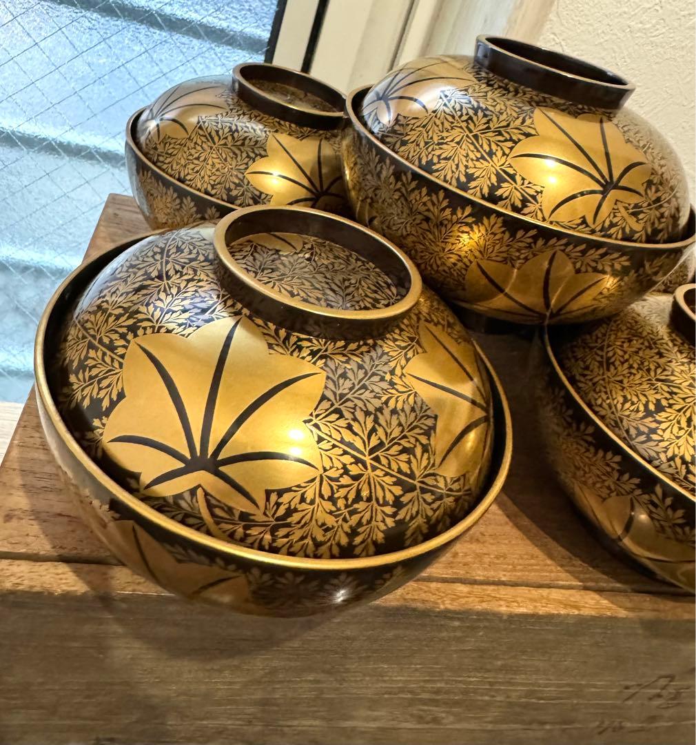 金蒔絵　塗師 金森春次　吸物椀　十客　共箱　長期保管品