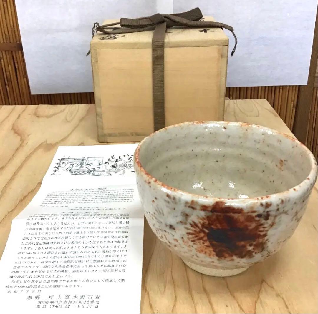茶道具 茶碗 志野茶碗 御題  木 志野 拝土窯  水野古麦 造 共箱　N12C