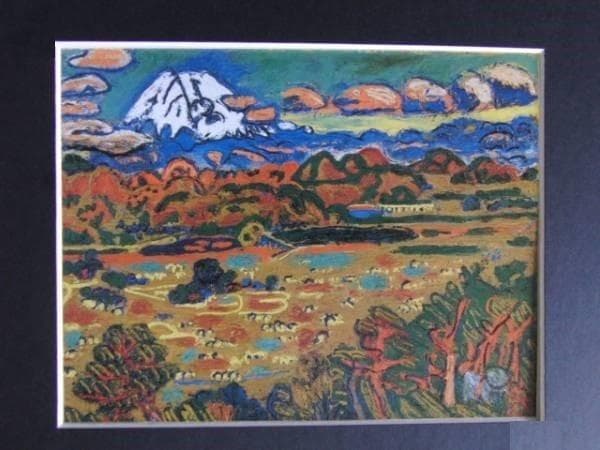 梅原　龍三郎、富士山図、希少画集画、新品額装付