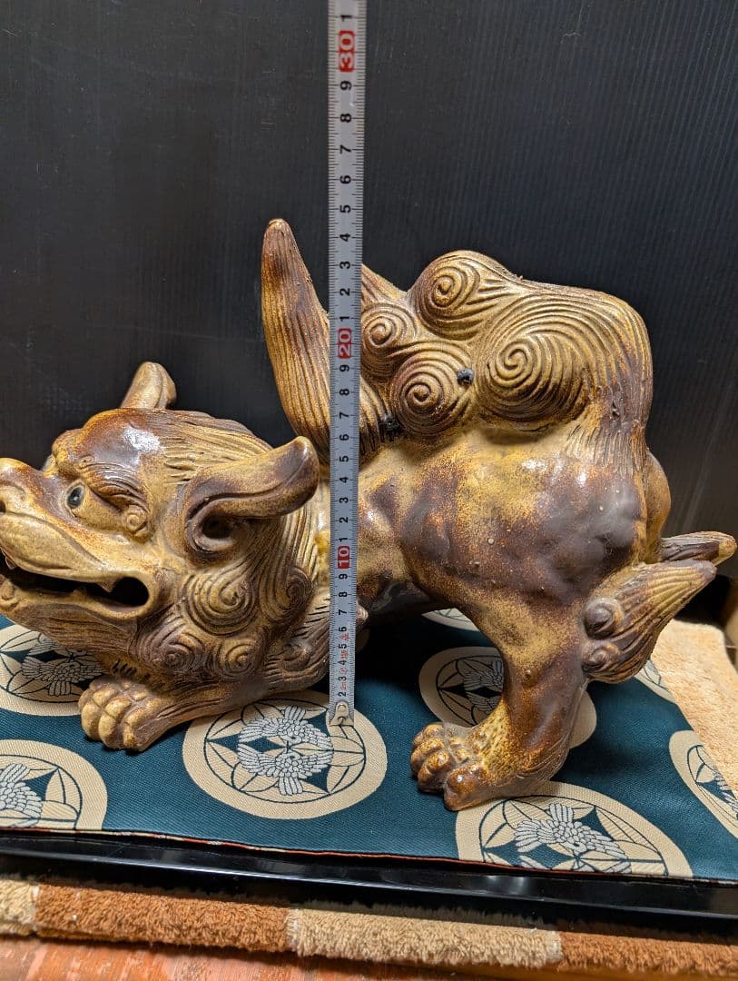 陶器製 獅子（シーサー） 約20cm年代物