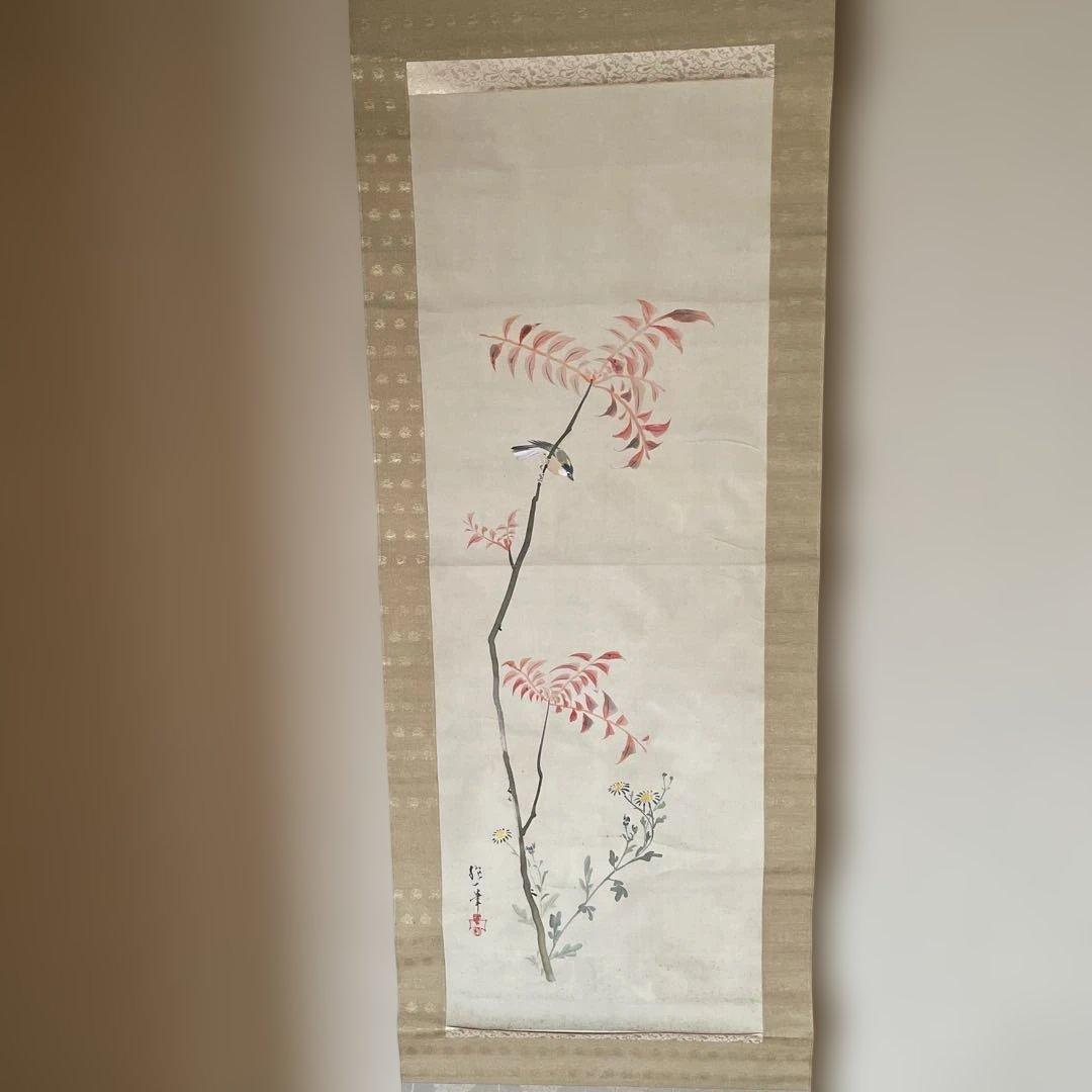 2軸セット　「しだれ桜」　「花と鳥」の掛軸 木製収納箱付き　山梨県の画家