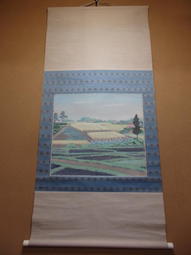 日本画家 後藤芳仙『むさし野』絹本 共箱　掛け軸(茶掛け)直筆保証