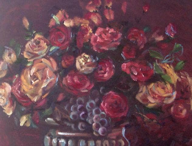 油絵 菅家令子 絵 絵画 インテリア uF6-113802 花 ばら