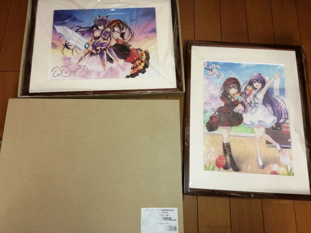 デートアライブ 箔押しサイン入り 複製原画 つなこ 橘公司　時崎狂三　十香