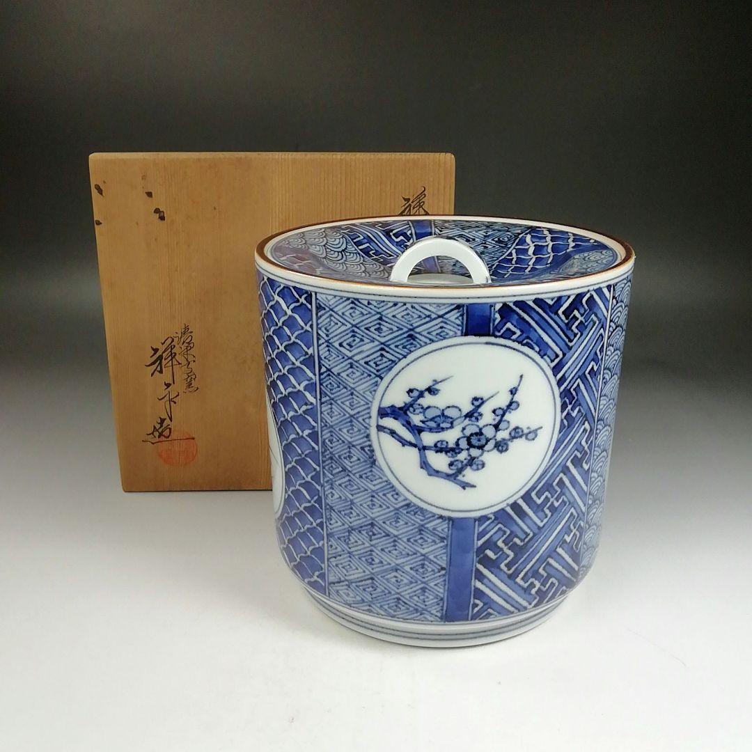 Ｗ１９０　水指　『祥瑞面取四君子画』『清閑寺窯　杉田祥平 造』　共箱　茶道具