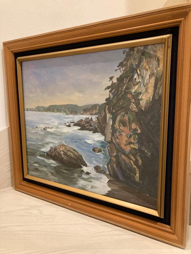 海岸風景 油彩画　F10号　額縁付き