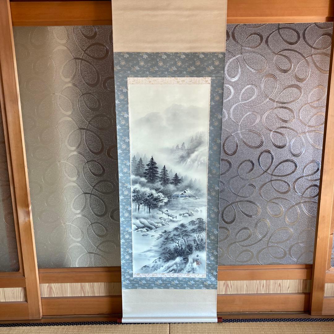 A5 掛軸　長屋観山　水墨山水　【kurokunn】H