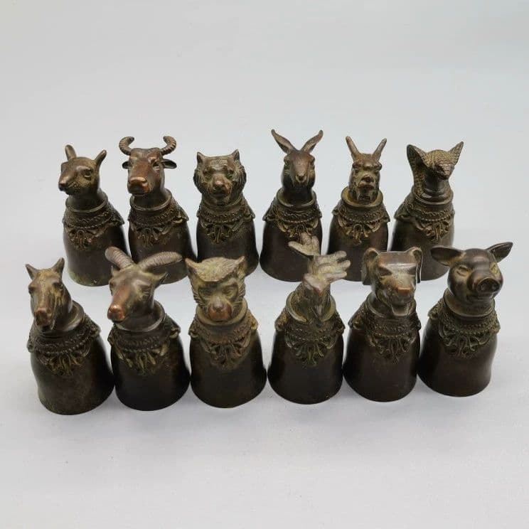 銅 細工 十二支獣首杯 装飾品 現代工芸品 美術品 置物