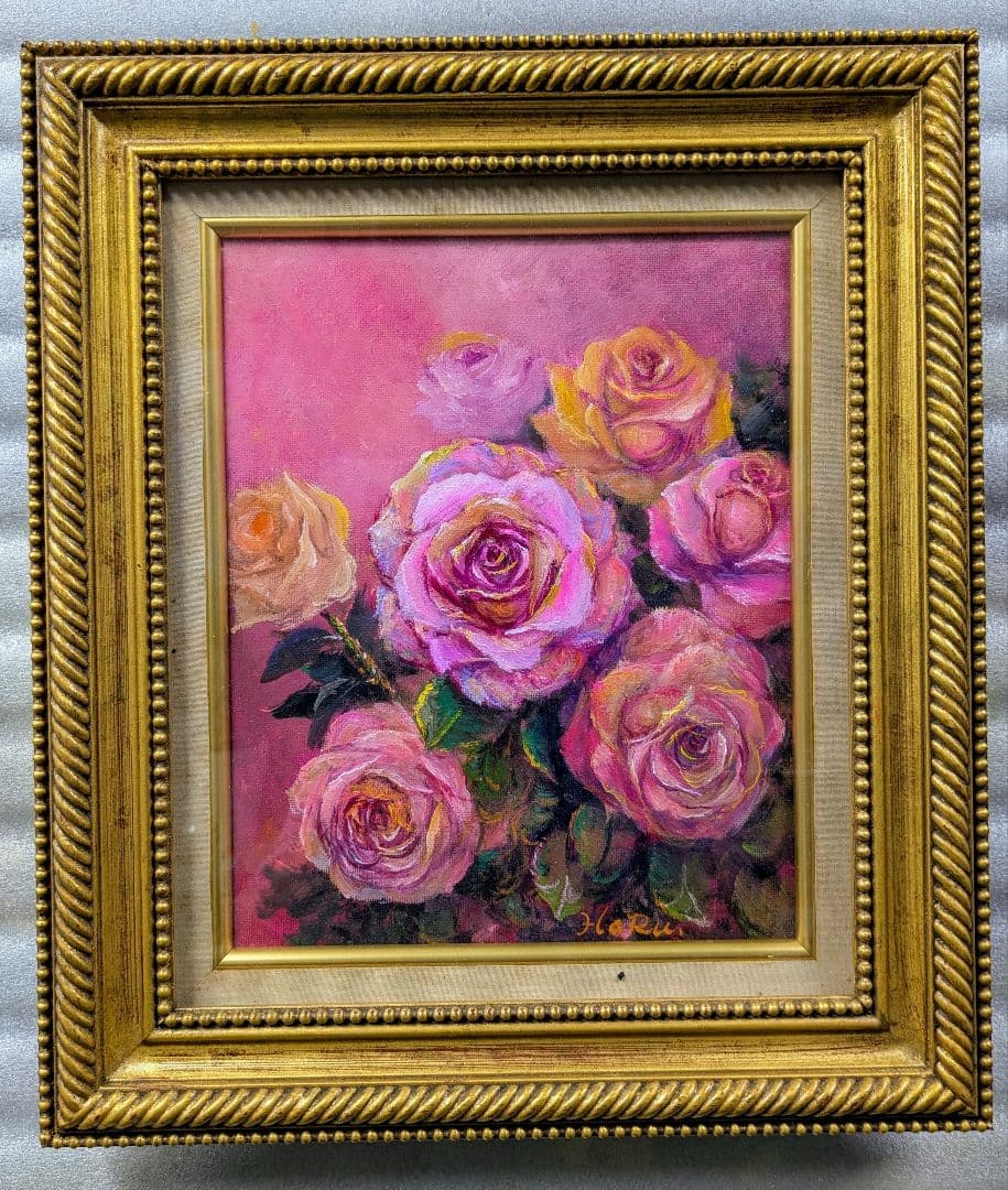 画家haru油彩画F3号★薔薇＊肉筆画＊一点物＊肉筆画＊静物画★