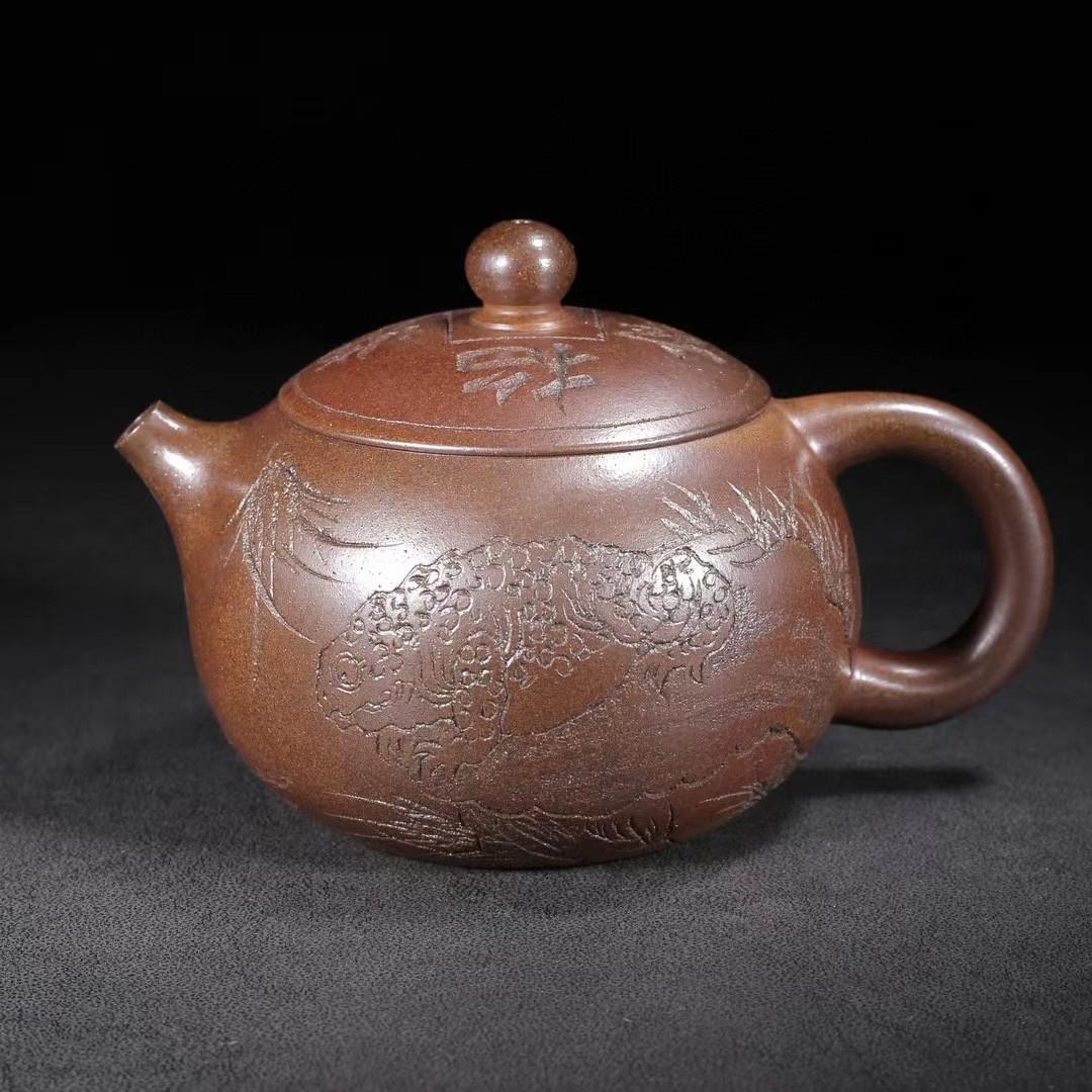中国古美術・原礦底槽清・乐陶居製陶・西施（高温窑变）紫砂壺・紫泥急須・茶壺・賞物