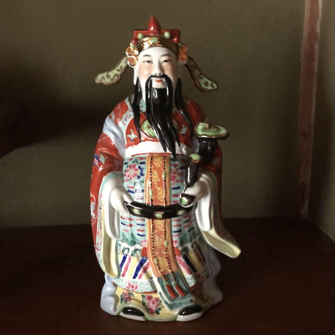 縁起物　福禄寿　彫刻人形　中国古美術　三開仏、幸福・財産・長寿を祈る仏様