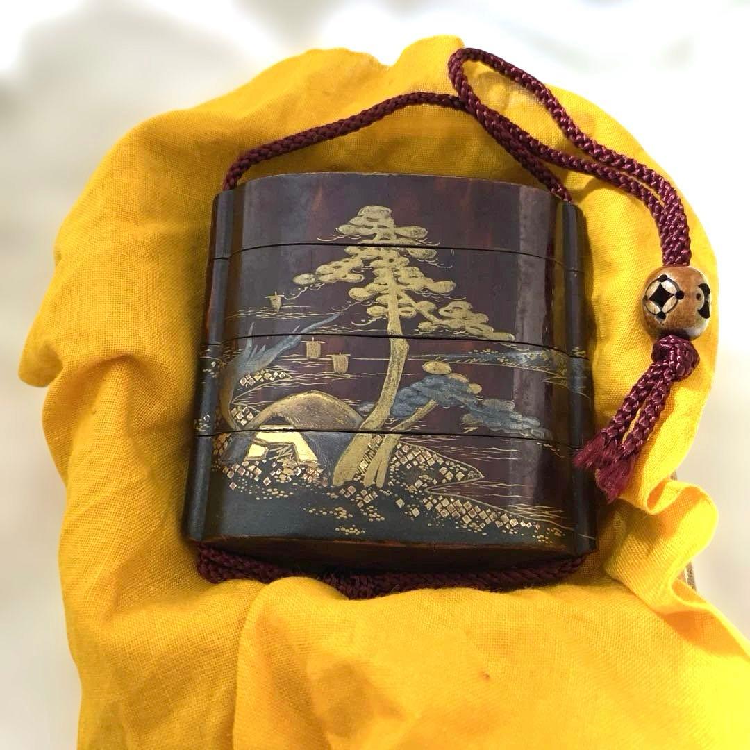 A-1 印籠　金蒔絵　木箱付き　アンティーク　装飾品　美術品　工芸品　漆芸　漆器