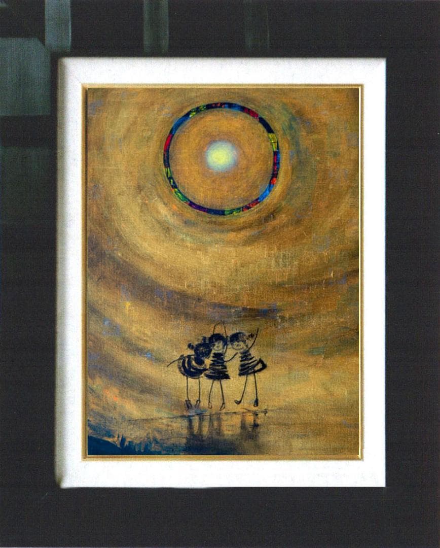 油絵 菅家令子 絵 絵画インテリア額付(黒) F4-081014 可愛い子供たち