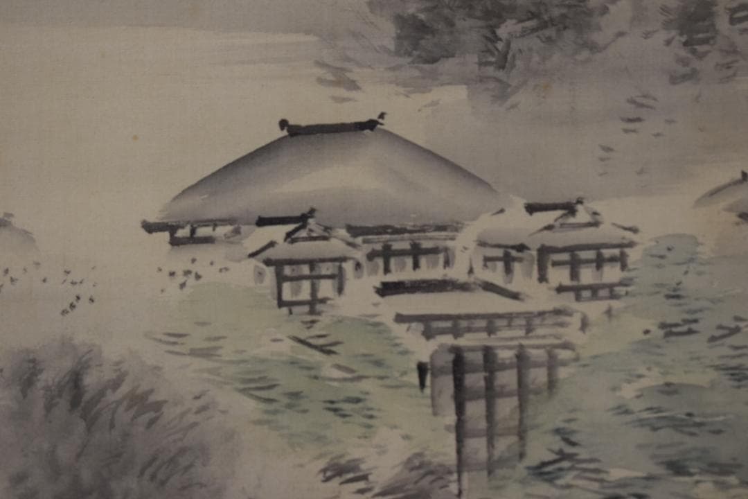 【真作】田中日華/嵐山京都風景之図/山水図/掛軸☆宝船☆Y-669　JM