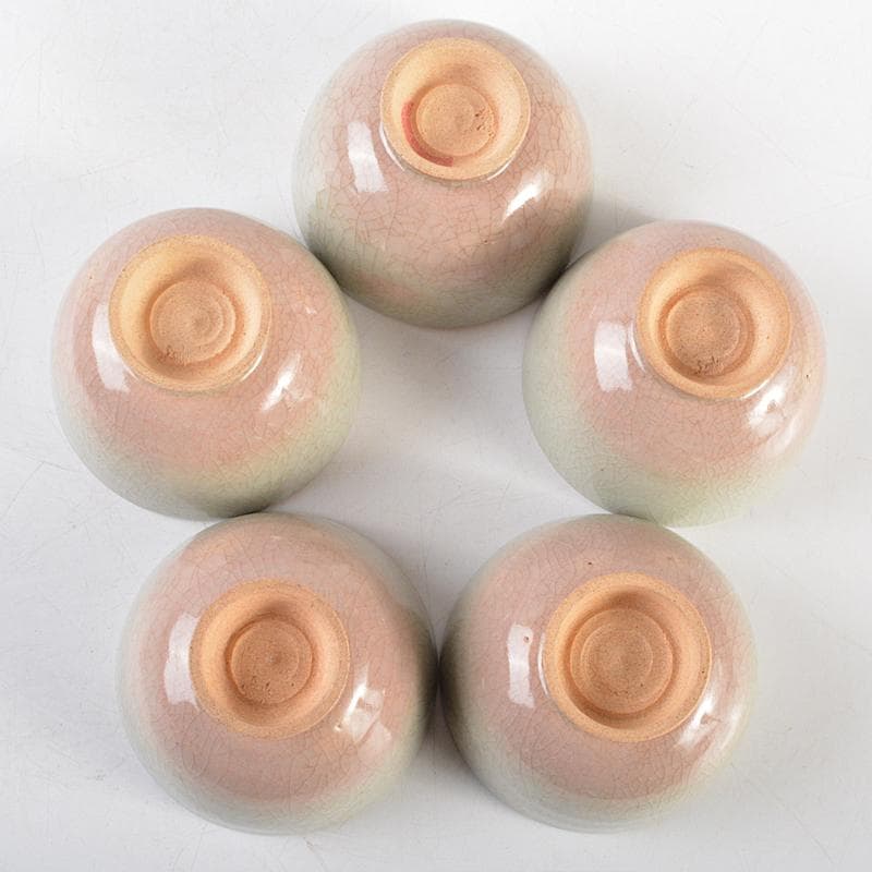 煎茶道具　北村和善作　御室焼　御本手　煎茶碗　五客　共箱　M　R5833