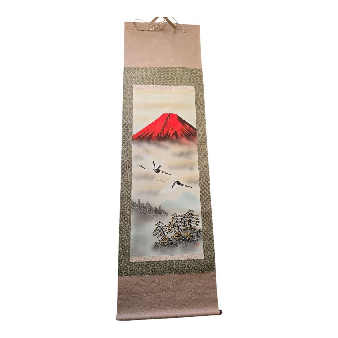 赤富士双鶴 秀月 掛け軸