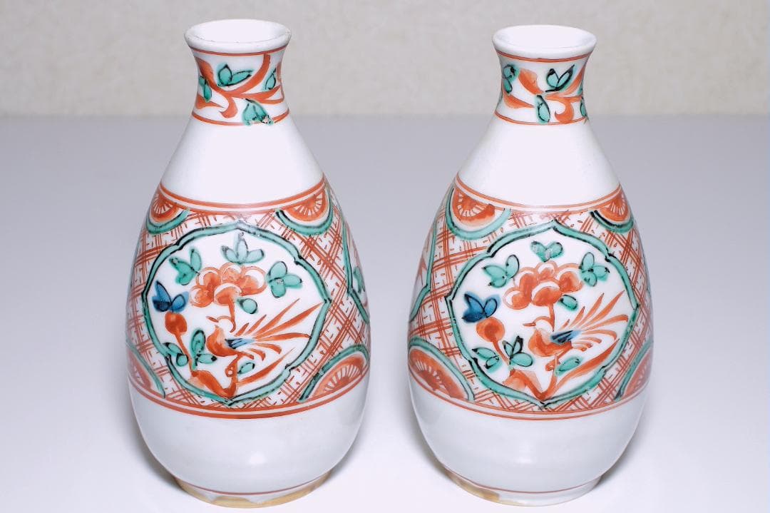 六代 高橋道八(1881-1941) 呉須赤絵 徳利 ニ客