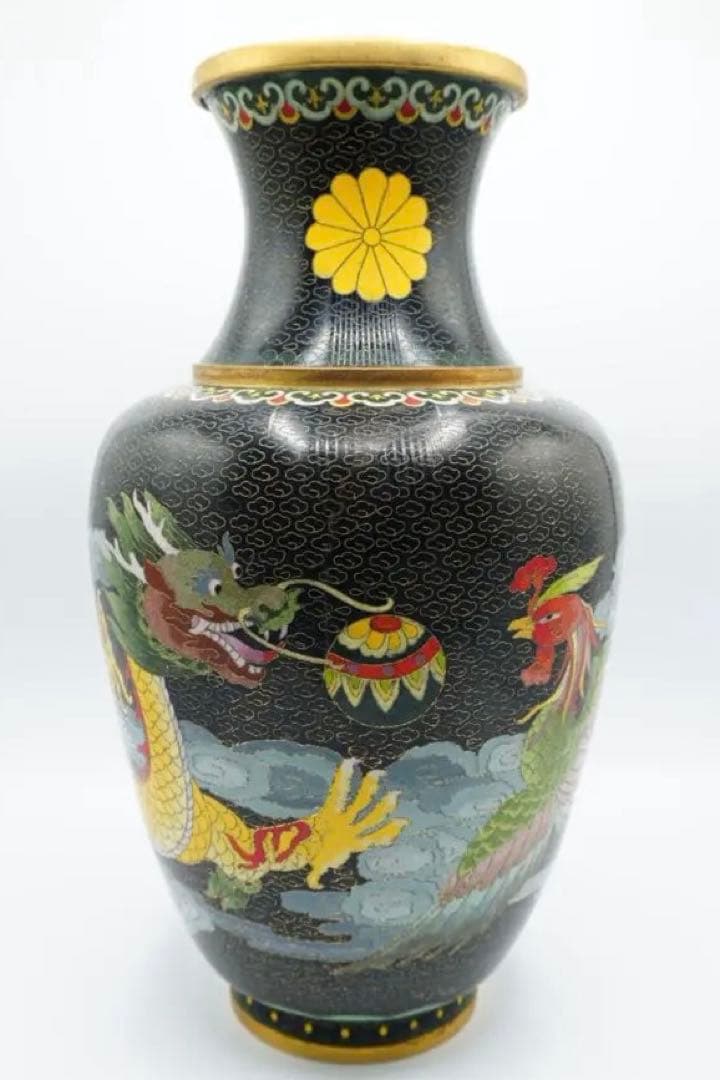 中国古玩 七宝龍鳳瓶　天皇皇后即位十周年記念