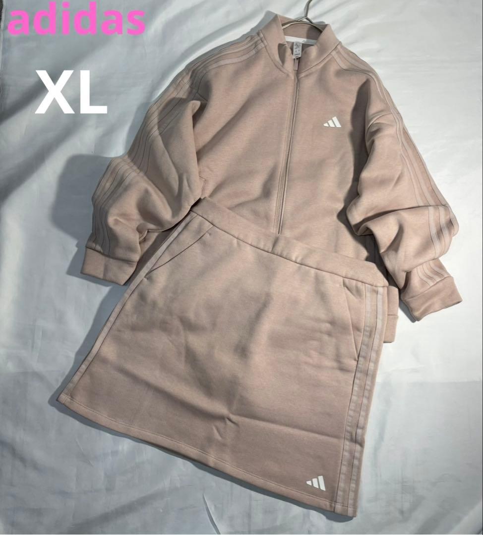 新品adidas ゴルフ　スウェット裏起毛　セットアップ くすみピンク