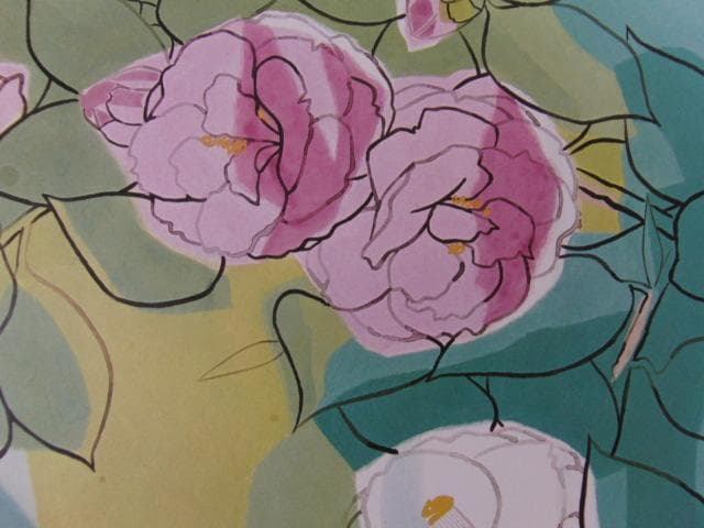 山口蓬春、【椿】、希少な大判額装用画集より、新品高級額装付