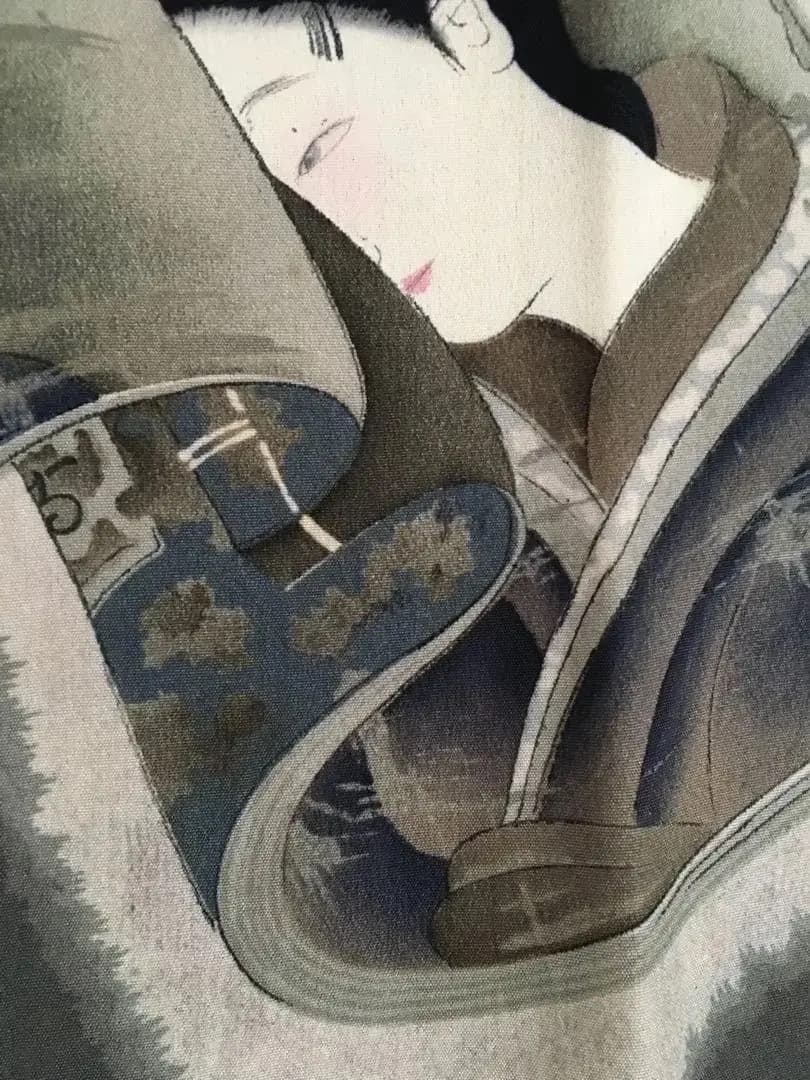 浮世絵美人画 男物長襦袢 江戸の風情 手描き時代物 Antique Ukiyoe
