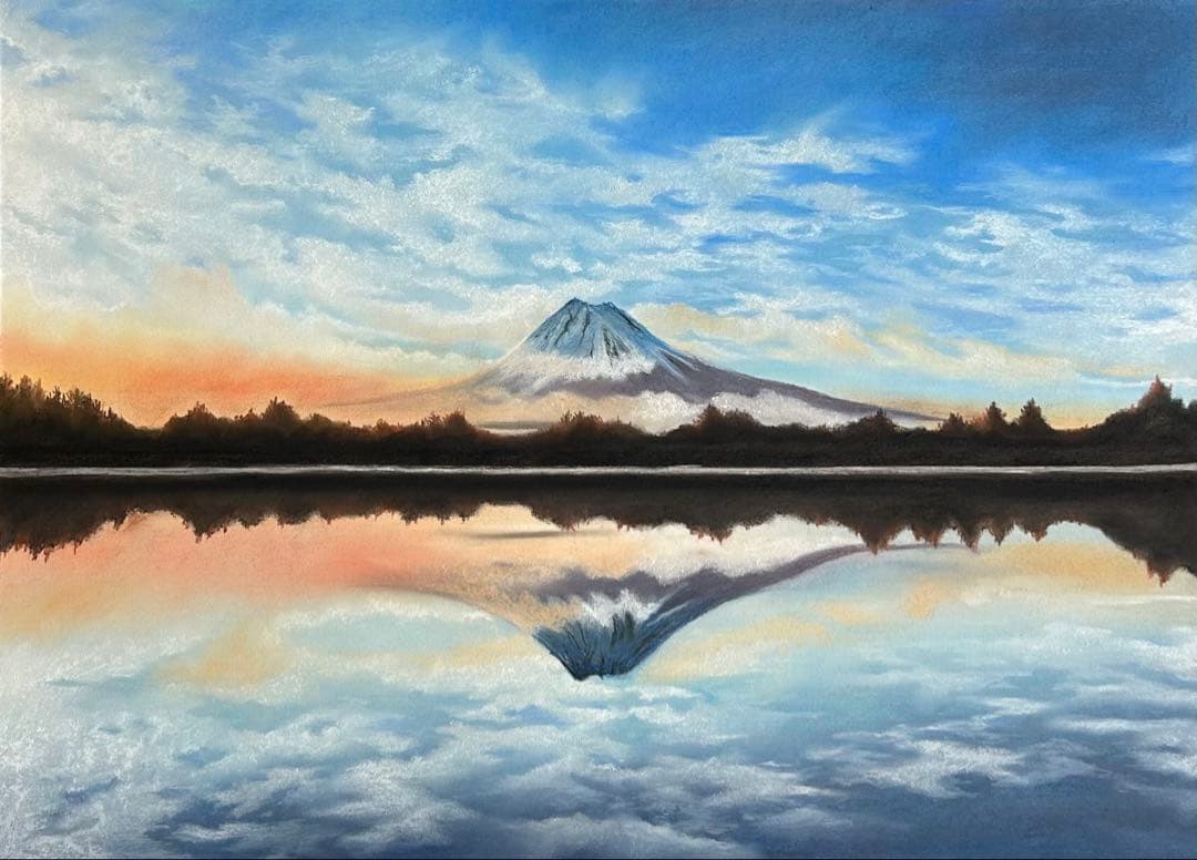 逆さ富士の風景 パステル画 原画
