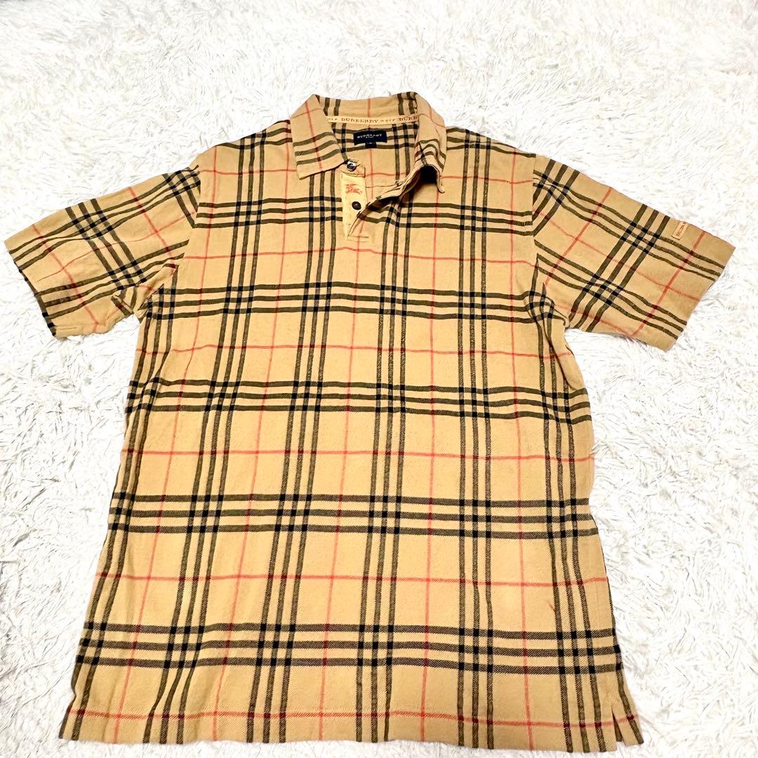 【美品】バーバリー　ゴルフ　ポロシャツ　ノバチェック　綿　100% L