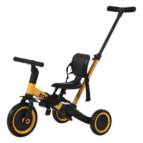 子供用三輪車 4in1 三輪車のりもの押し棒付き 自転車 おもちゃ イェロー