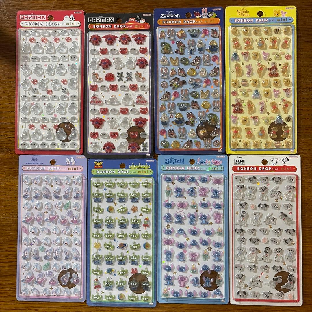 ディズニー　ボンボンドロップシール　ミニ　8種　コンプリートセット