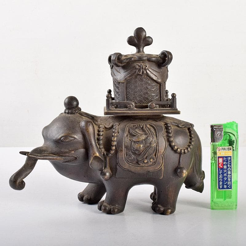 中国　古銅鍍金　象香炉　G　R5119