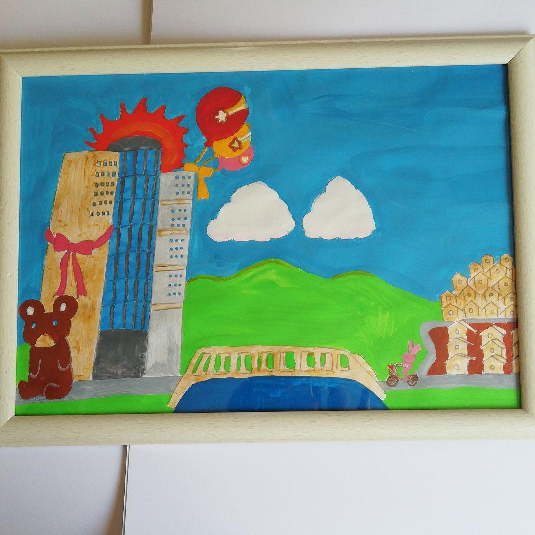 未来デパートと街「オリジナルイラスト絵画原画」