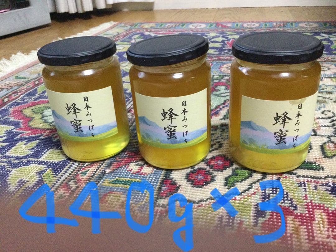 日本ミツバチ純粋垂れ蜜　無添加　非加熱　440g 3個
