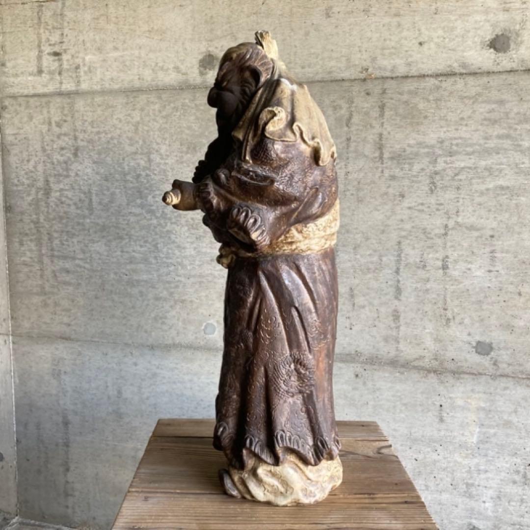 古い像 人物 武将 仏像 人形 大型 陶器 彫刻 置物 骨董品 レトロ カケ有り