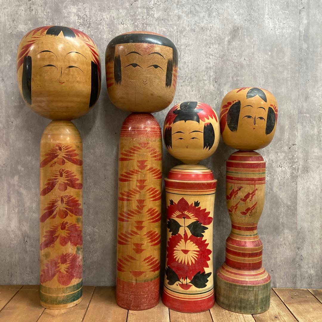 D-3 【伝統工芸品】特大あり こけし 4体セット 昭和レトロ ビンテージ 銘あ