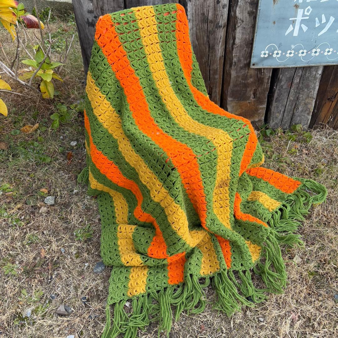 【USA vintage】グラニー ブランケット レトロ　膝掛け　ラグ