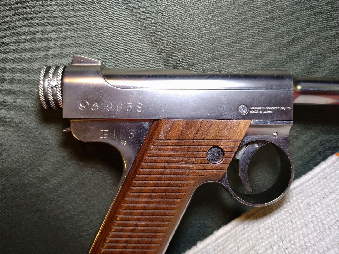 訳あり美品！マルシン工業南部十四年式6mmガスブロ　ニッケルシルバー高級木グリ！