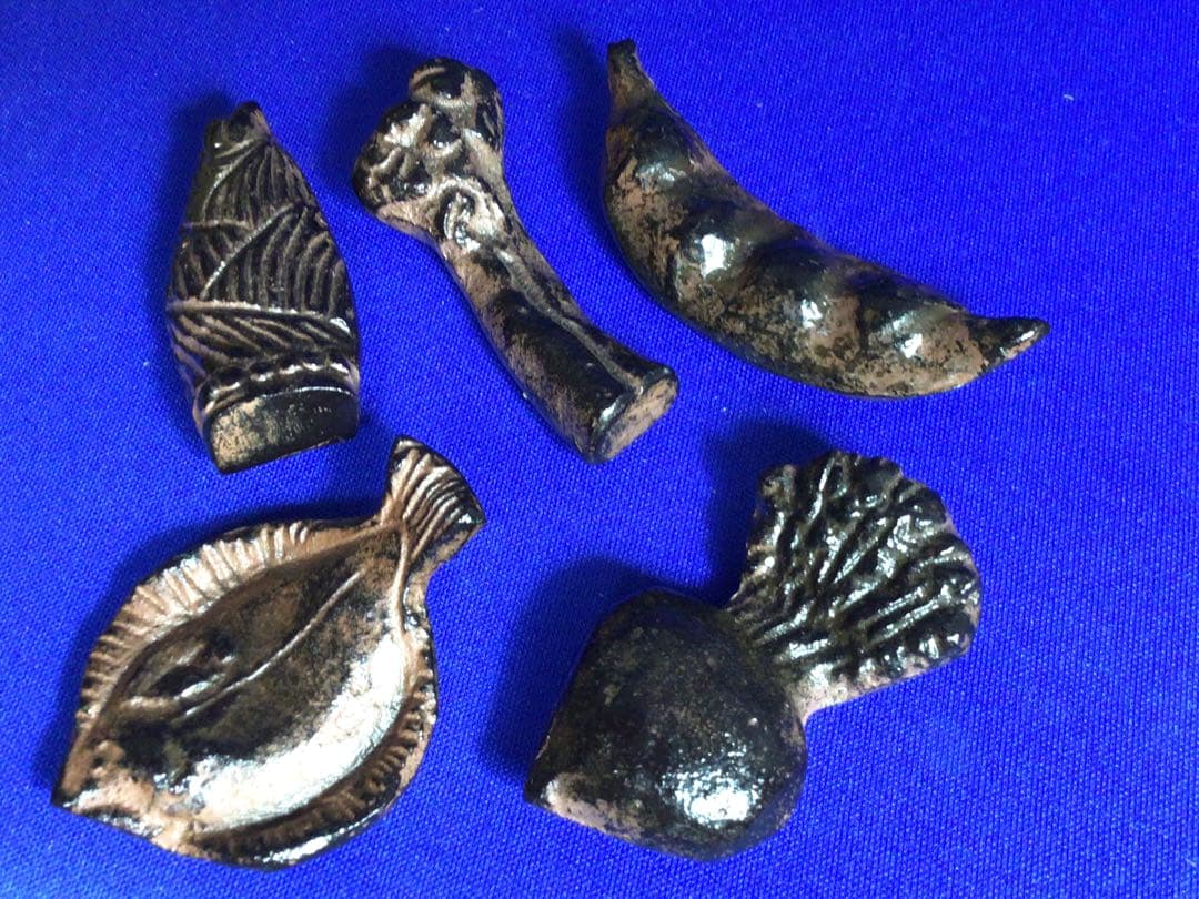 彫刻家 山崎猛 旬の好物 箸置き5個セット・在銘・金属工芸作品・会席・共箱付き