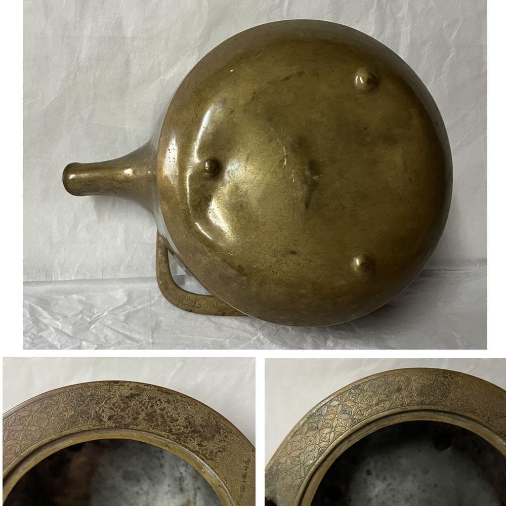 w169 銅製 銚子 菊水文 七宝繋ぎ 七宝文 流水文 菊水彫 菊細工 細密細工