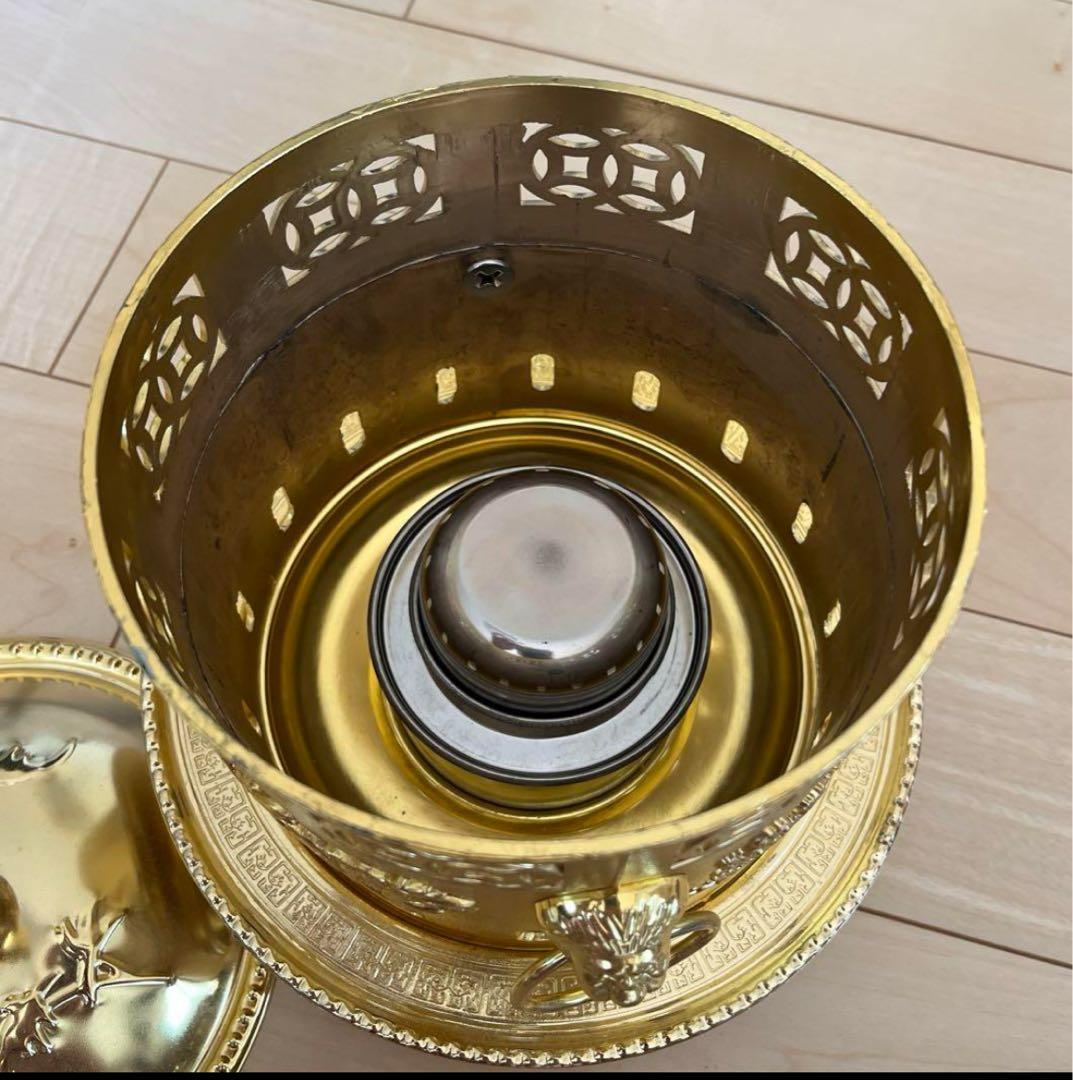 【売り切りたい為！】 金色 アルコールストーブ 鳥の取っ手付き、一人鍋２つ