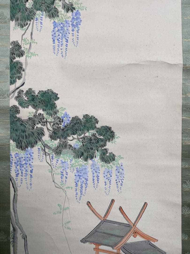 田村彩天 紫藤の鹿と祠宮図 石川県 寺崎広業師事 帝展 聖徳太子奉讃美術展 掛軸