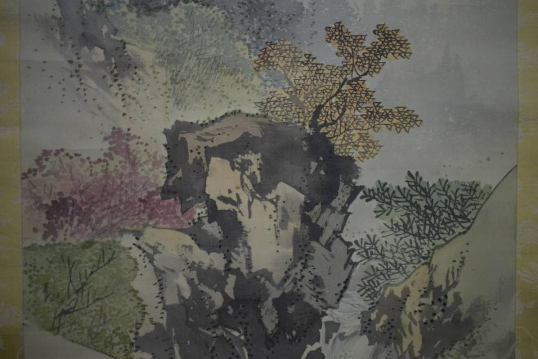 真作/川端玉章/月下山水図/絹表装/布袋屋掛軸HJ-81