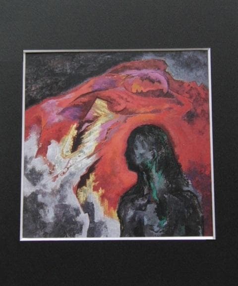 松本俊喬、【焔－943】、希少な額装用画集画、新品高級額 額装付、状態良好