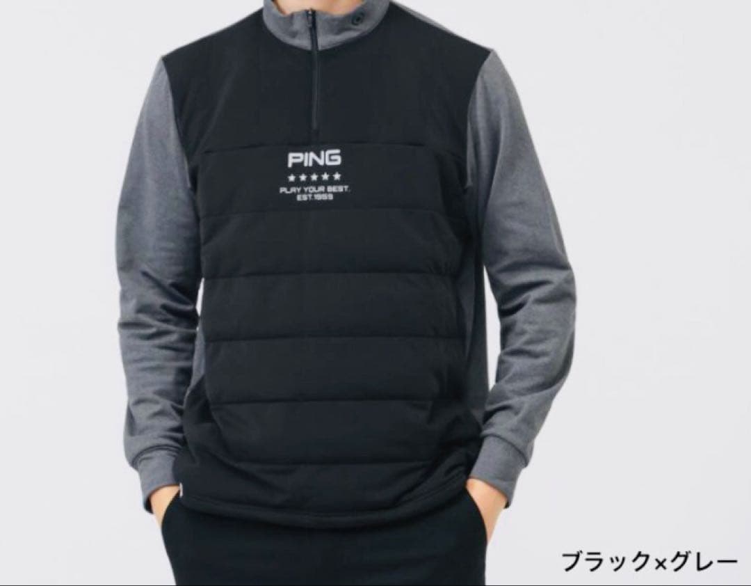 1*0様 【ラスト1点】PING ハーフジップシャツ ウェアグレー×ブラック サ
