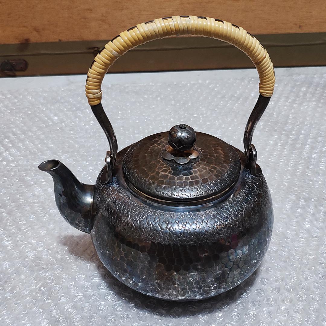 秀峯堂造 茶道具 銀いぶし仕上げ 急須 467g