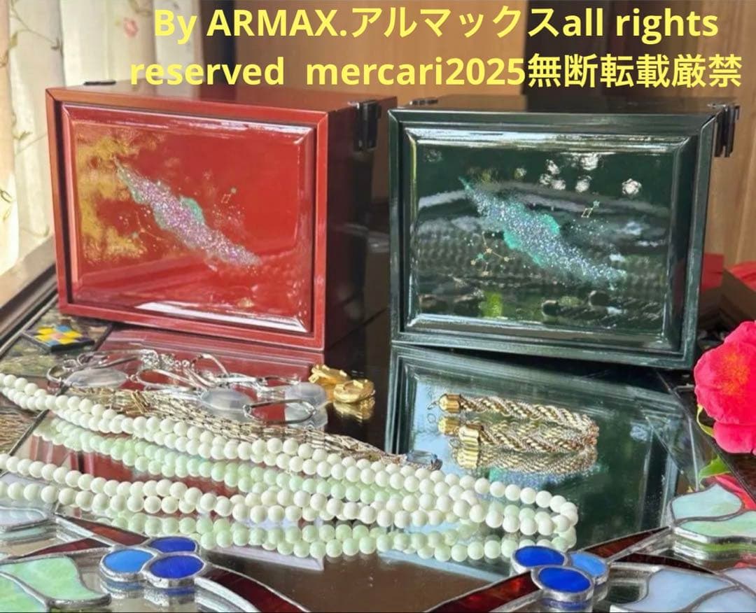 2245様感謝‼️JAPAN輪島螺鈿蒔絵「銀河-翠と紅」器局形宝石箱2点箱入