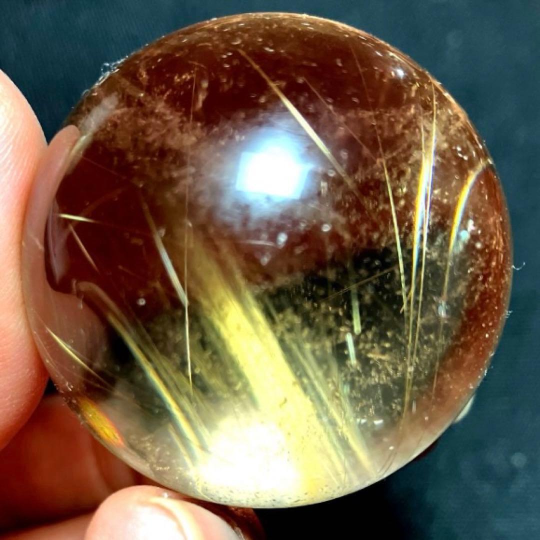 40mm ゴールドルチルクォーツ　丸玉　スフィア　金針水晶
