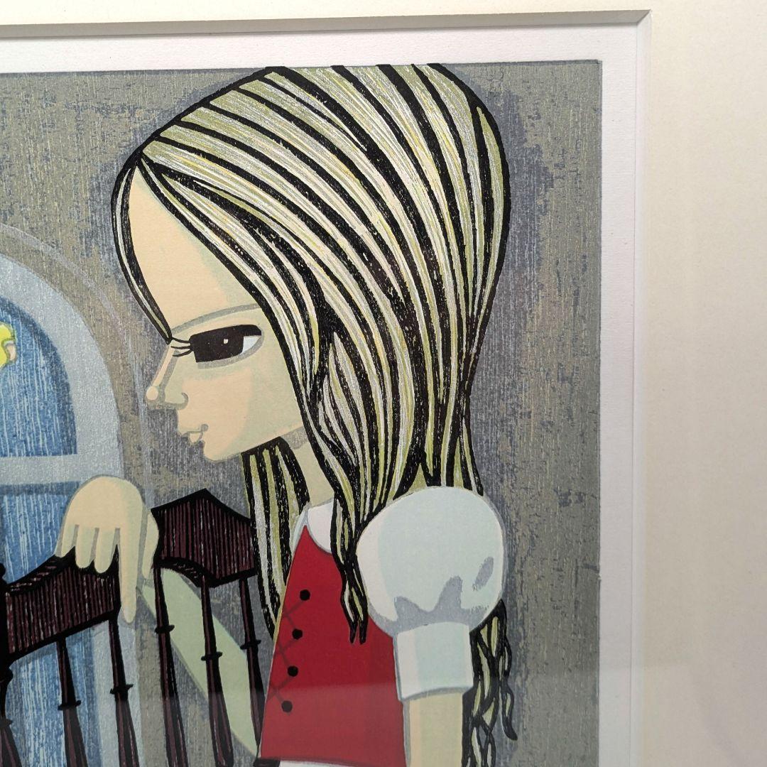 池田修三 木版画 「赤いチョッキの子」1985年 限定300部 秋田県象潟出身