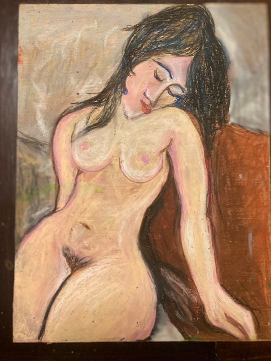 モジリアニの裸婦の模写、パステル画、表裏に描いてます、