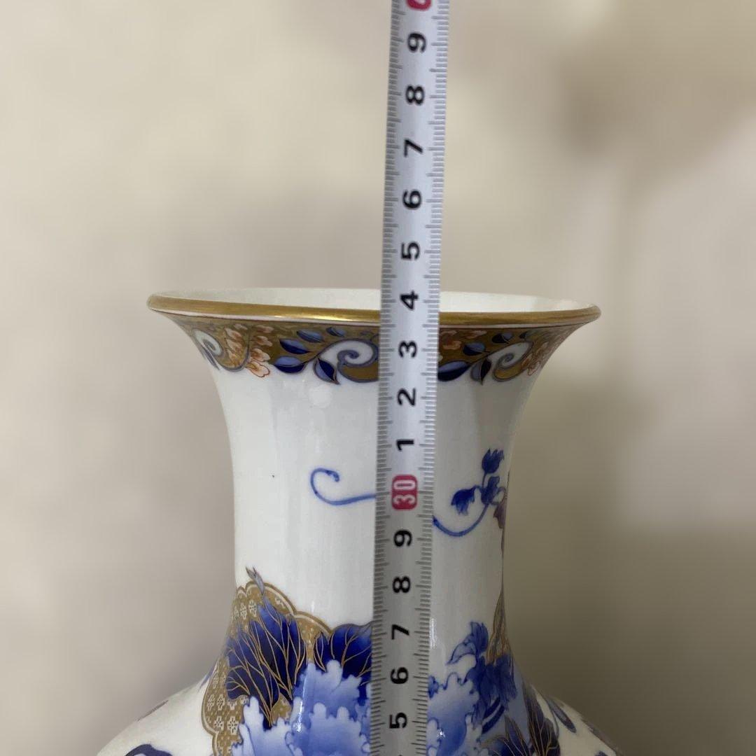 明治時代　オールド初期香蘭社　金彩牡丹染錦花瓶