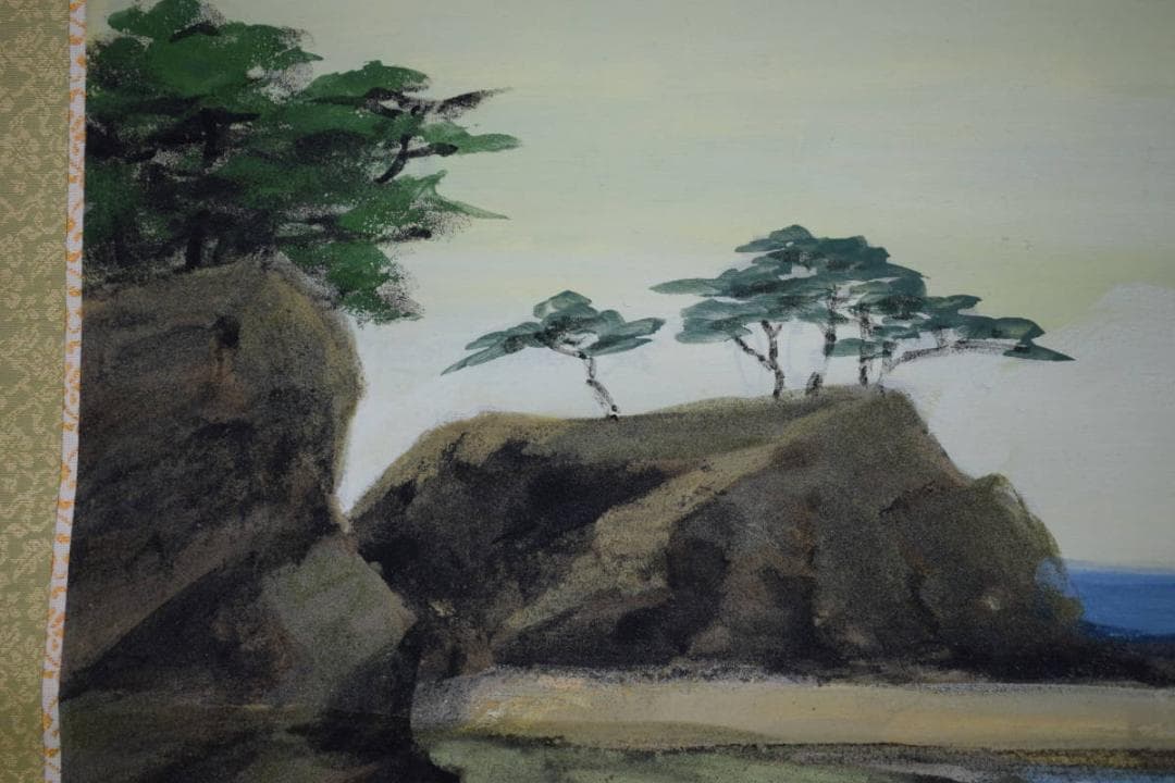 真作/中島光輪/椿の海辺図/桐共二重箱付/布袋屋掛軸HH-851